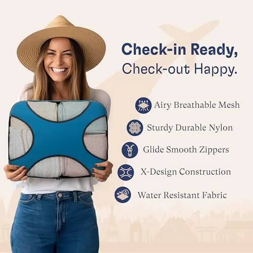 Shacke 5 Set Packing Cubes for Travel with Laundry Bag (Gentlemen's Blue) | Water-Resistant Nylon, 4 Deep Cubes, Laundry Separator thumbnail 5