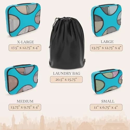 Shacke 5-Piece Packing Cube Set with Laundry Bag — Aqua Teal, 4-Inch Deep thumbnail 4