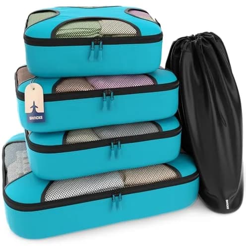 Shacke 5-Piece Packing Cube Set with Laundry Bag — Aqua Teal, 4-Inch Deep thumbnail 1