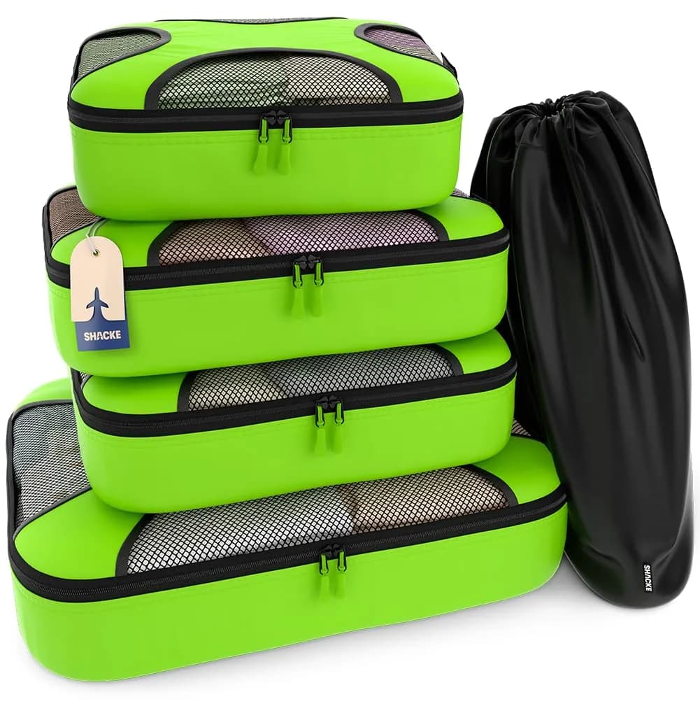 Shacke 5-Piece Packing Cubes Set for Travel with Laundry Bag in Green Grass - main product image