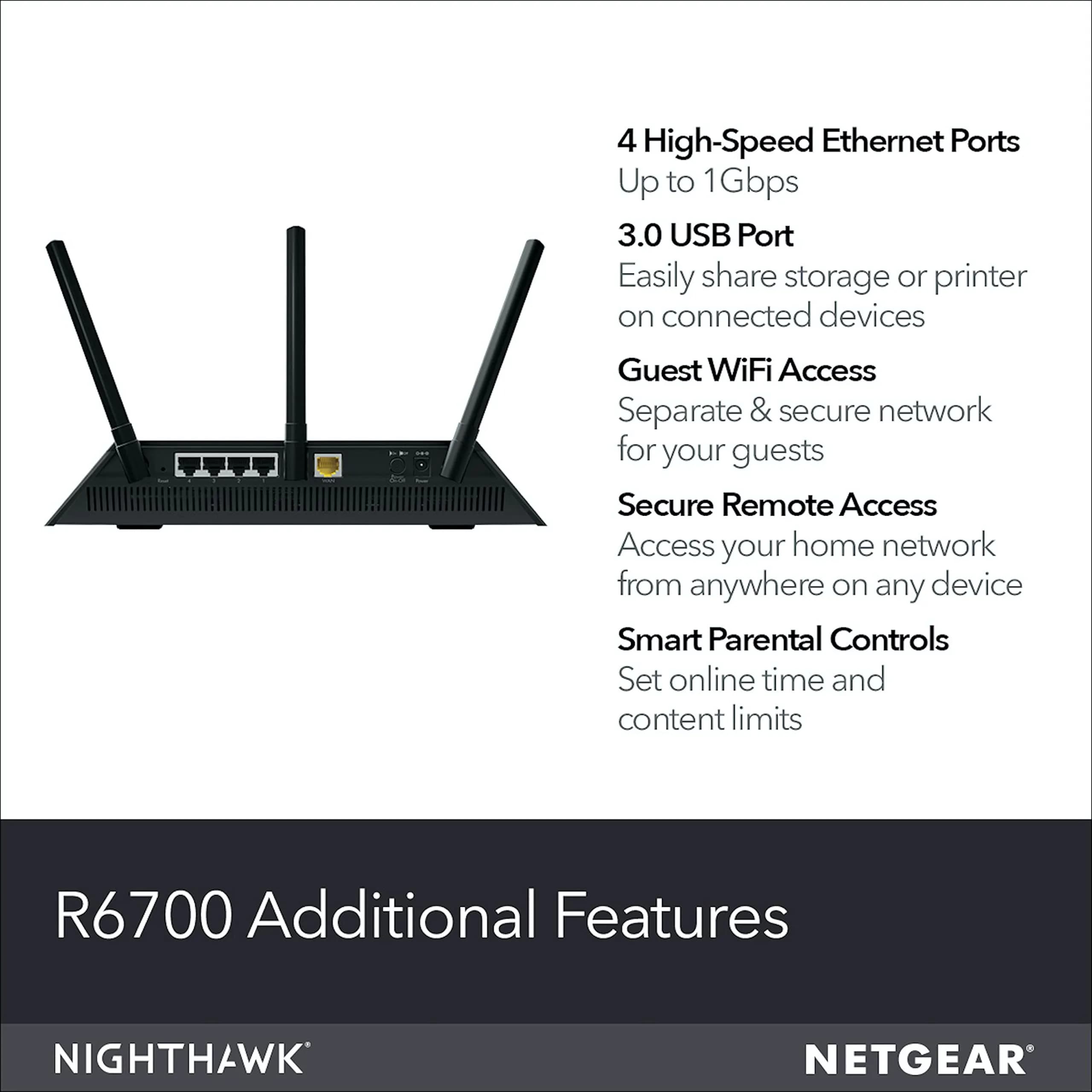 NETGEAR Nighthawk R6700 AC1750 Smart WiFi Router | Dual-Band Gigabit Ethernet - view 6