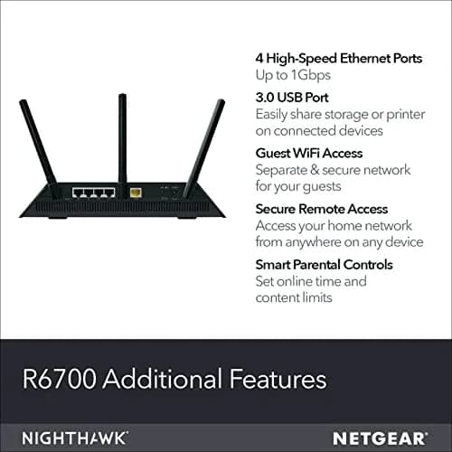 NETGEAR Nighthawk R6700 AC1750 Smart WiFi Router | Dual-Band Gigabit Ethernet thumbnail 6