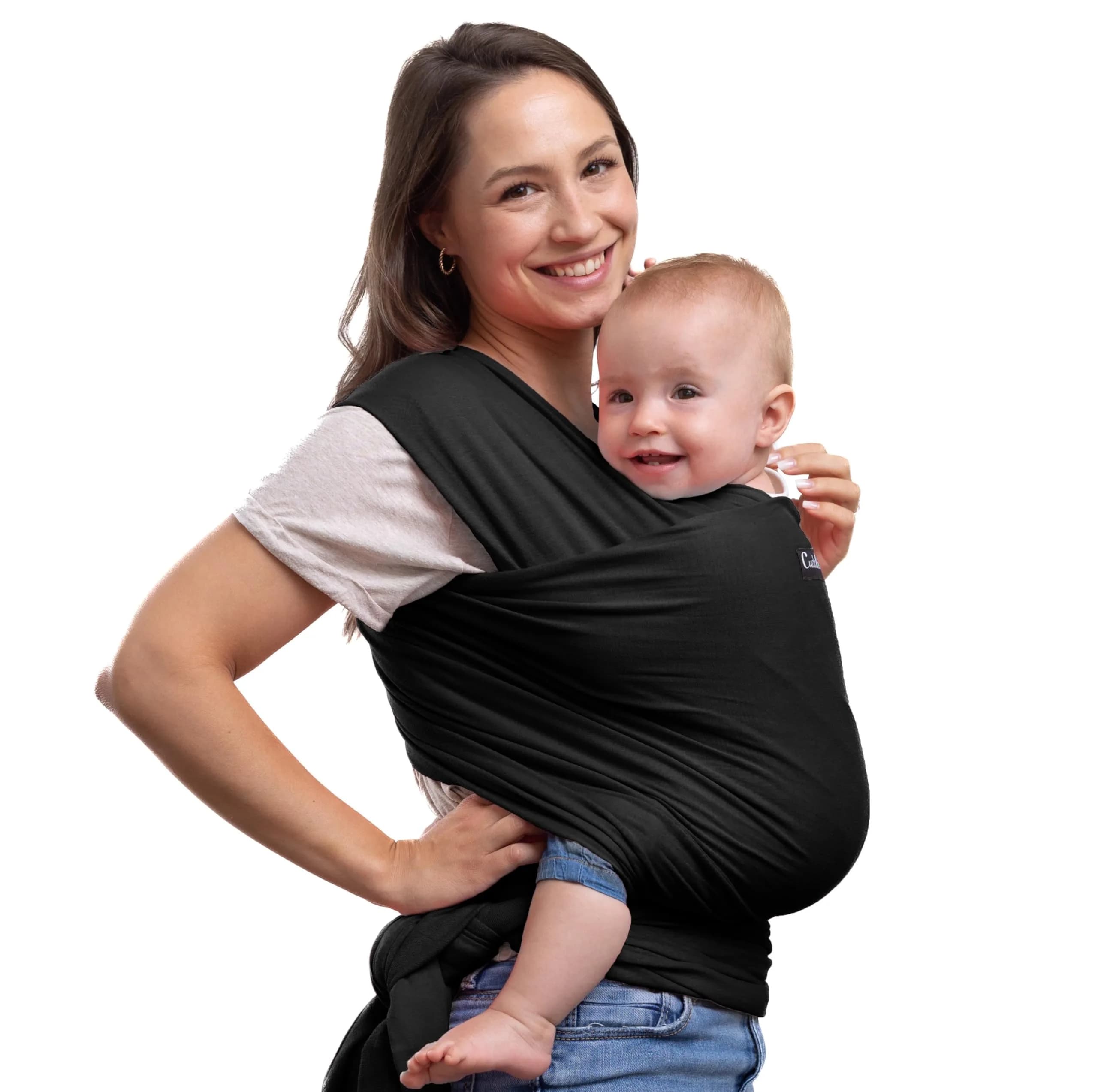 CuddleBug Baby Wrap Carrier, Soft Stretchy Newborn Sling, 7-35 lbs, Black | Hip-Healthy & Ergonomic - main product image