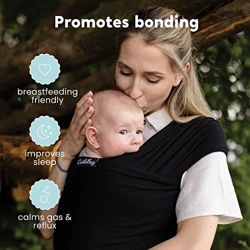 CuddleBug Baby Wrap Carrier, Soft Stretchy Newborn Sling, 7-35 lbs, Black | Hip-Healthy & Ergonomic thumbnail 4