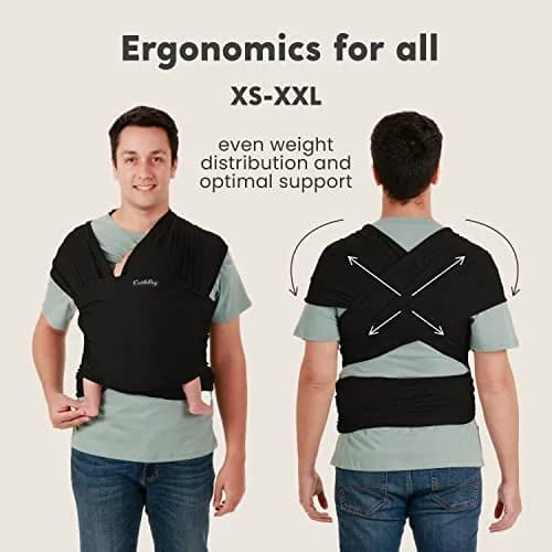 CuddleBug Baby Wrap Carrier, Soft Stretchy Newborn Sling, 7-35 lbs, Black | Hip-Healthy & Ergonomic thumbnail 5