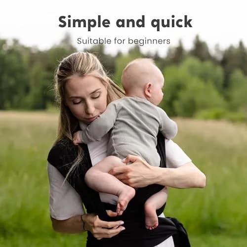 CuddleBug Baby Wrap Carrier, Soft Stretchy Newborn Sling, 7-35 lbs, Black | Hip-Healthy & Ergonomic thumbnail 6