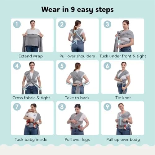 CuddleBug Baby Wrap Carrier, Soft Stretchy Newborn Sling, 7-35 lbs, Black | Hip-Healthy & Ergonomic thumbnail 8