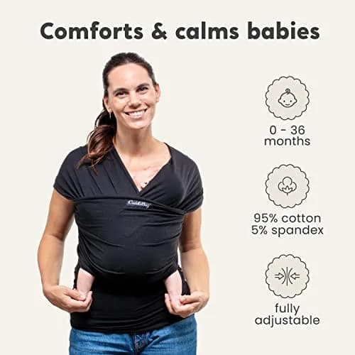 CuddleBug Baby Wrap Carrier, Soft Stretchy Newborn Sling, 7-35 lbs, Black | Hip-Healthy & Ergonomic thumbnail 2