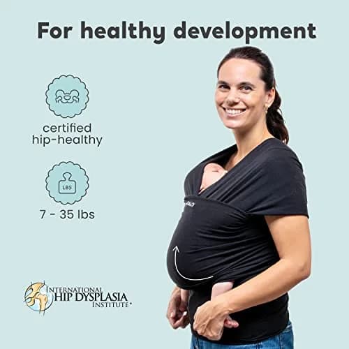 CuddleBug Baby Wrap Carrier, Soft Stretchy Newborn Sling, 7-35 lbs, Black | Hip-Healthy & Ergonomic thumbnail 3