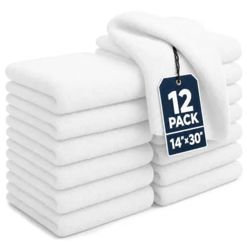 HUINI Microfiber Salon Towels, White, 12 Pack, 14 x 30 in (35.56cm x 76.2cm) | Absorbent & Durable for Hair Drying thumbnail 1