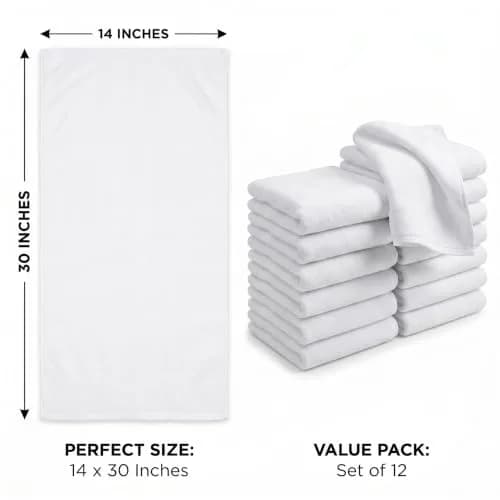 HUINI Microfiber Salon Towels, White, 12 Pack, 14 x 30 in (35.56cm x 76.2cm) | Absorbent & Durable for Hair Drying thumbnail 2