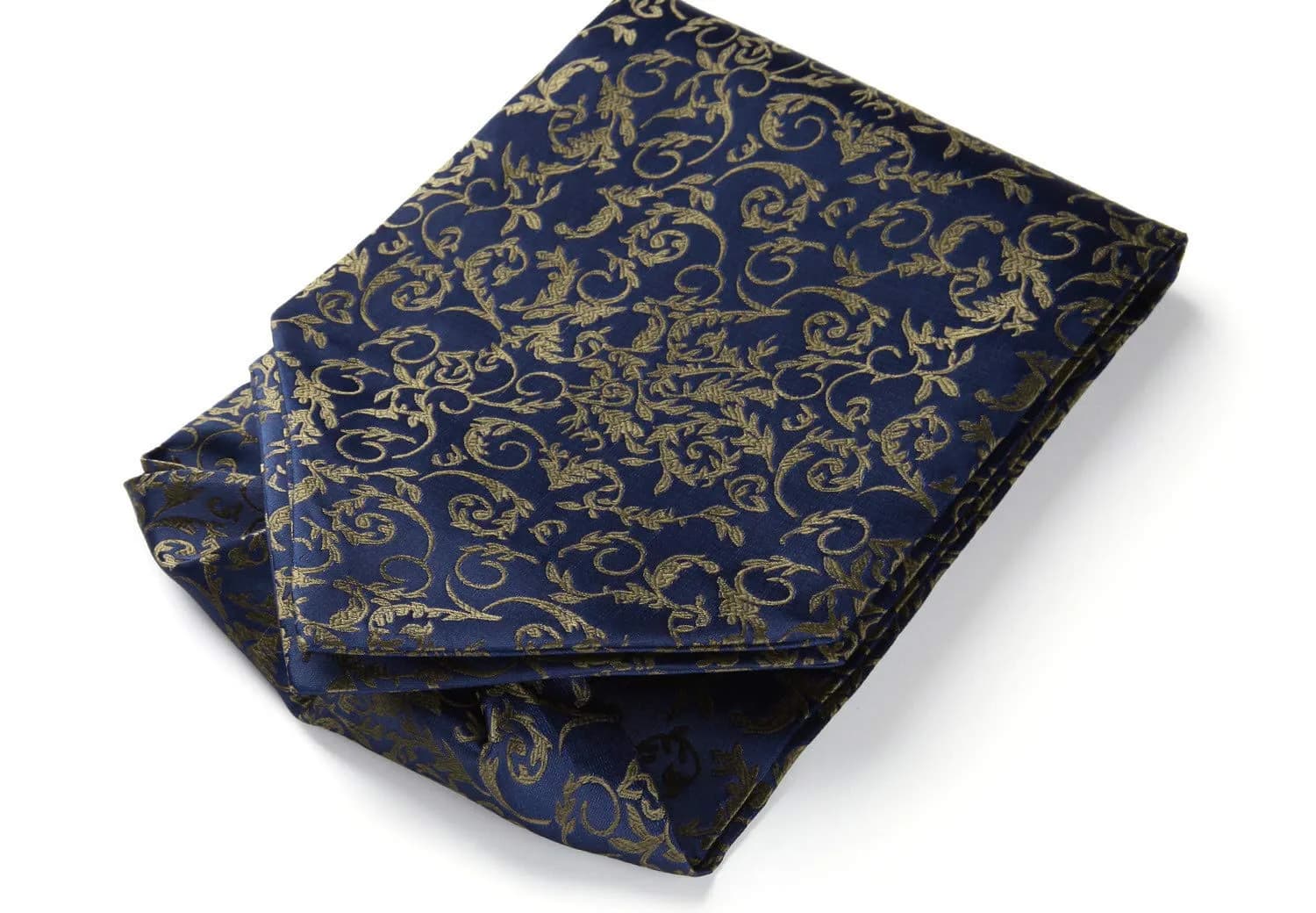 HISDERN Men's Floral Jacquard Woven Ascot Tie Set Navy Blue/Brown | 126cm (49.6") with Pocket Square - view 5