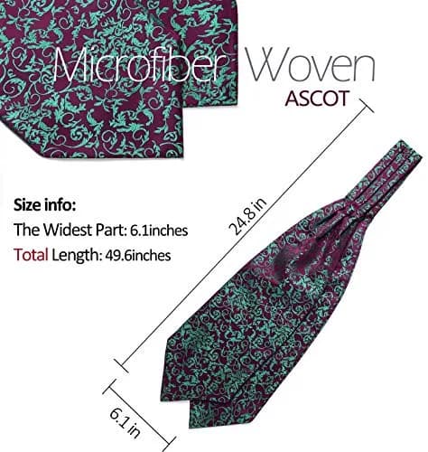 HISDERN Men's Floral Jacquard Woven Ascot Tie Set Navy Blue/Brown | 126cm (49.6") with Pocket Square thumbnail 6
