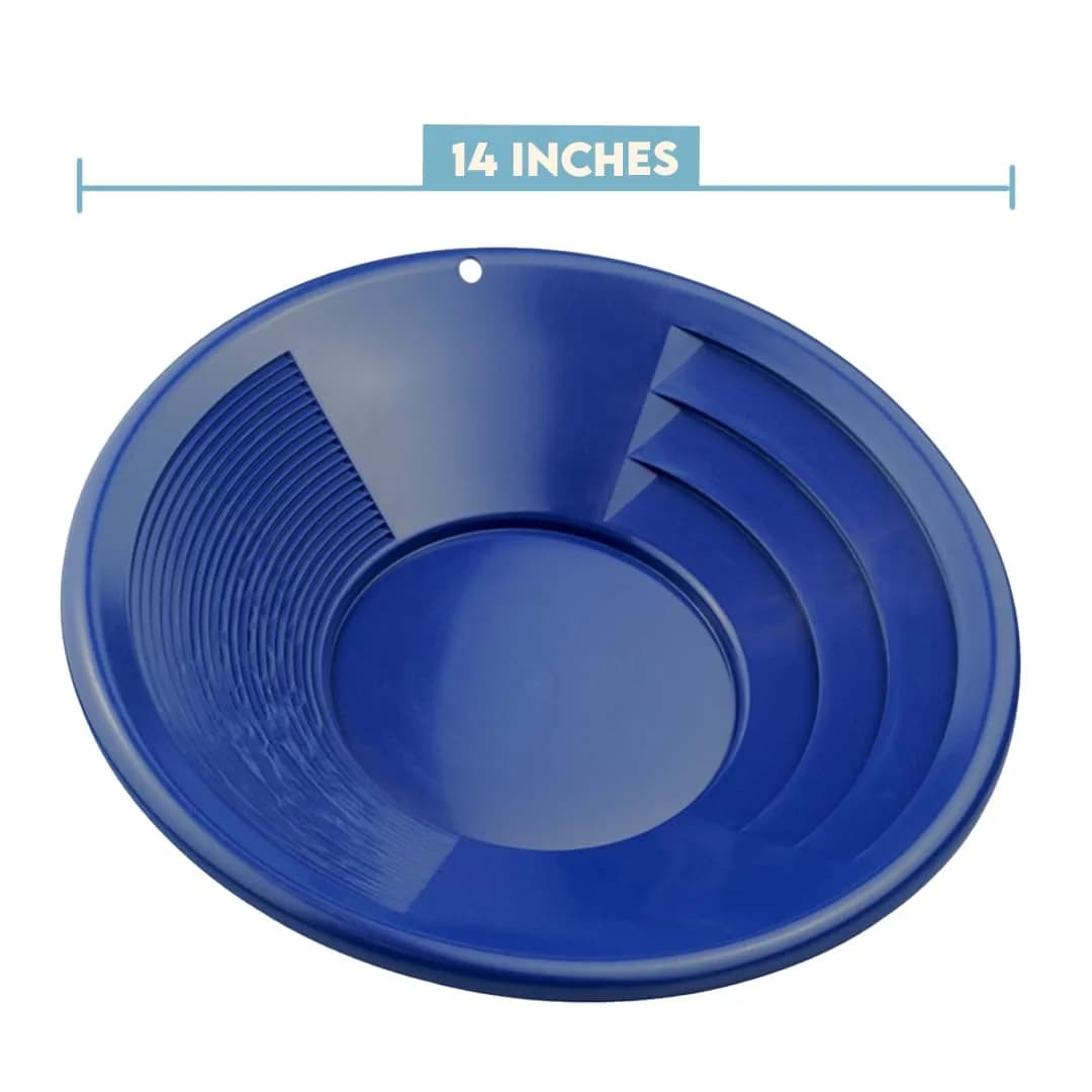 SE 14 Inch Gold Panning Pan with Dual Riffles | Blue Plastic Mining Tool - view 5