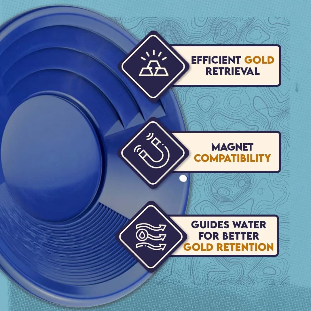 SE 14 Inch Gold Panning Pan with Dual Riffles | Blue Plastic Mining Tool - view 6