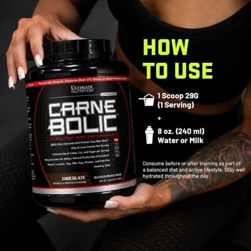 Ultimate Nutrition CarneBOLIC Beef Protein Isolate, Chocolate, 4 lb | Hydrolyzed Beef Protein for Muscle & Power thumbnail 5