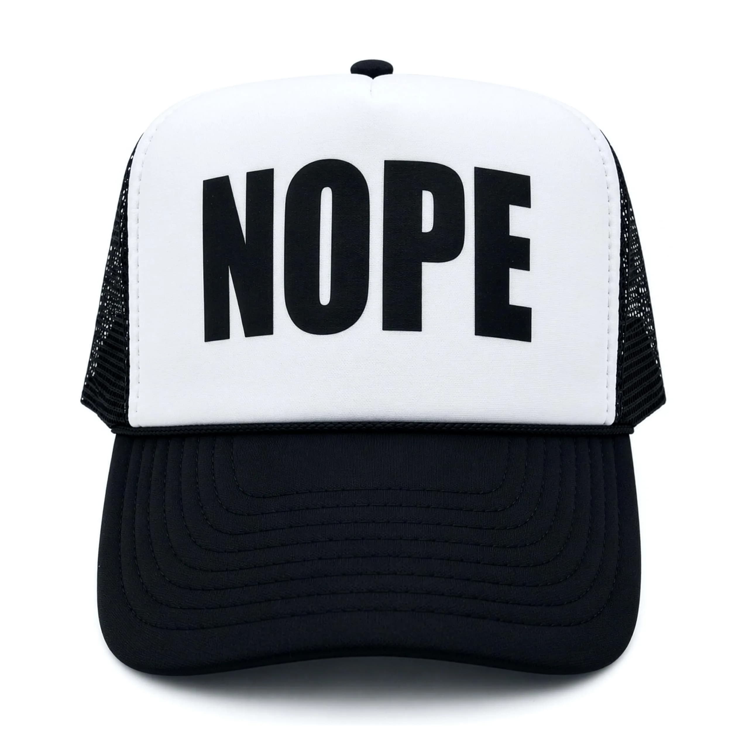 SA106 Mens Nope Ironic Funny Slogan Hipster Snap Back Cap Cotton Mesh Trucker Hat | Casual Sarcastic Style (70-120 chars)