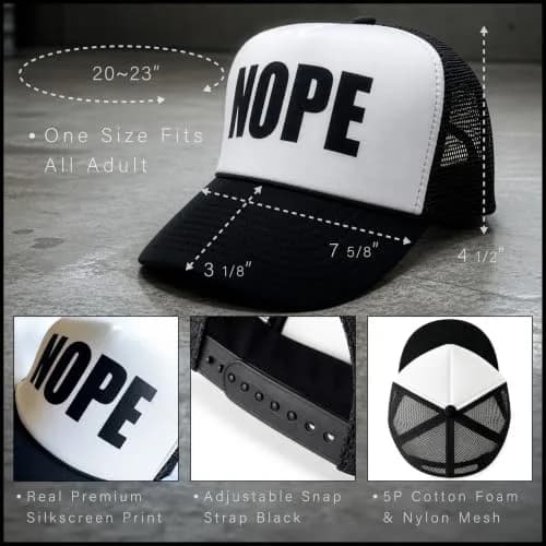 SA106 Mens Nope Ironic Funny Slogan Hipster Snap Back Cap Cotton Mesh Trucker Hat | Casual Sarcastic Style (70-120 chars) thumbnail 5