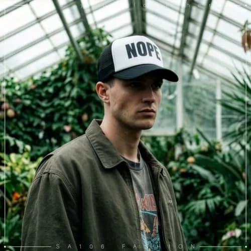 SA106 Mens Nope Ironic Funny Slogan Hipster Snap Back Cap Cotton Mesh Trucker Hat | Casual Sarcastic Style (70-120 chars) thumbnail 2