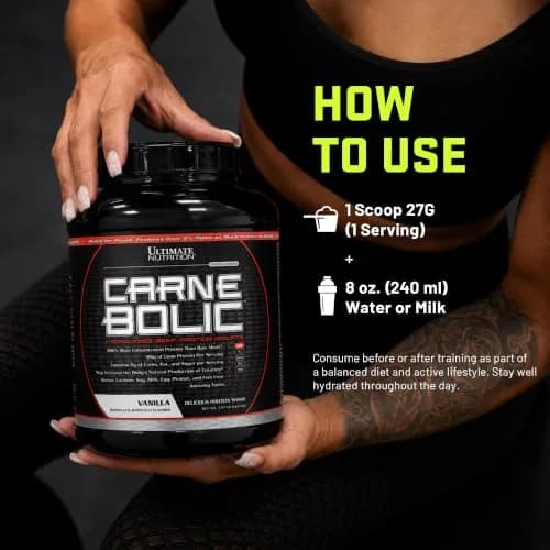 Ultimate Nutrition CarneBOLIC Hydrolyzed Beef Protein Isolate, Vanilla, 4 lb | 24g Protein, Dairy-Free, Zero Carb thumbnail 5