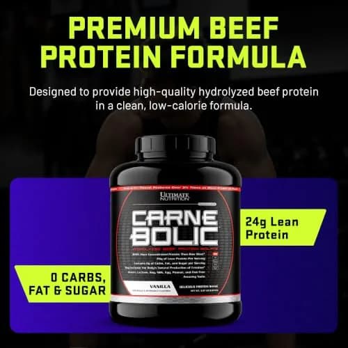 Ultimate Nutrition CarneBOLIC Hydrolyzed Beef Protein Isolate, Vanilla, 4 lb | 24g Protein, Dairy-Free, Zero Carb thumbnail 3
