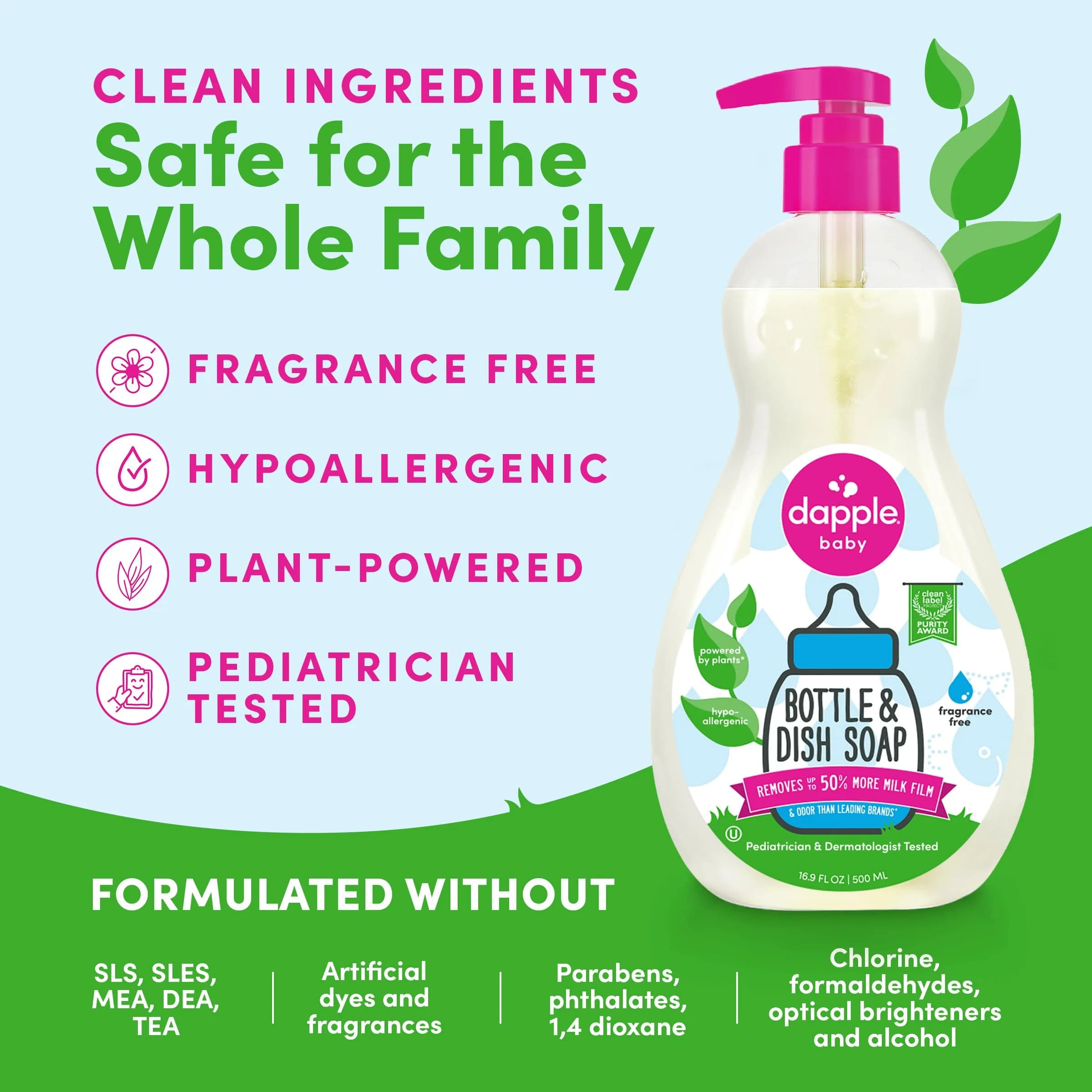 Dapple Baby Bottle & Dish Liquid, Fragrance-Free, 16.9 Fl Oz - view 4
