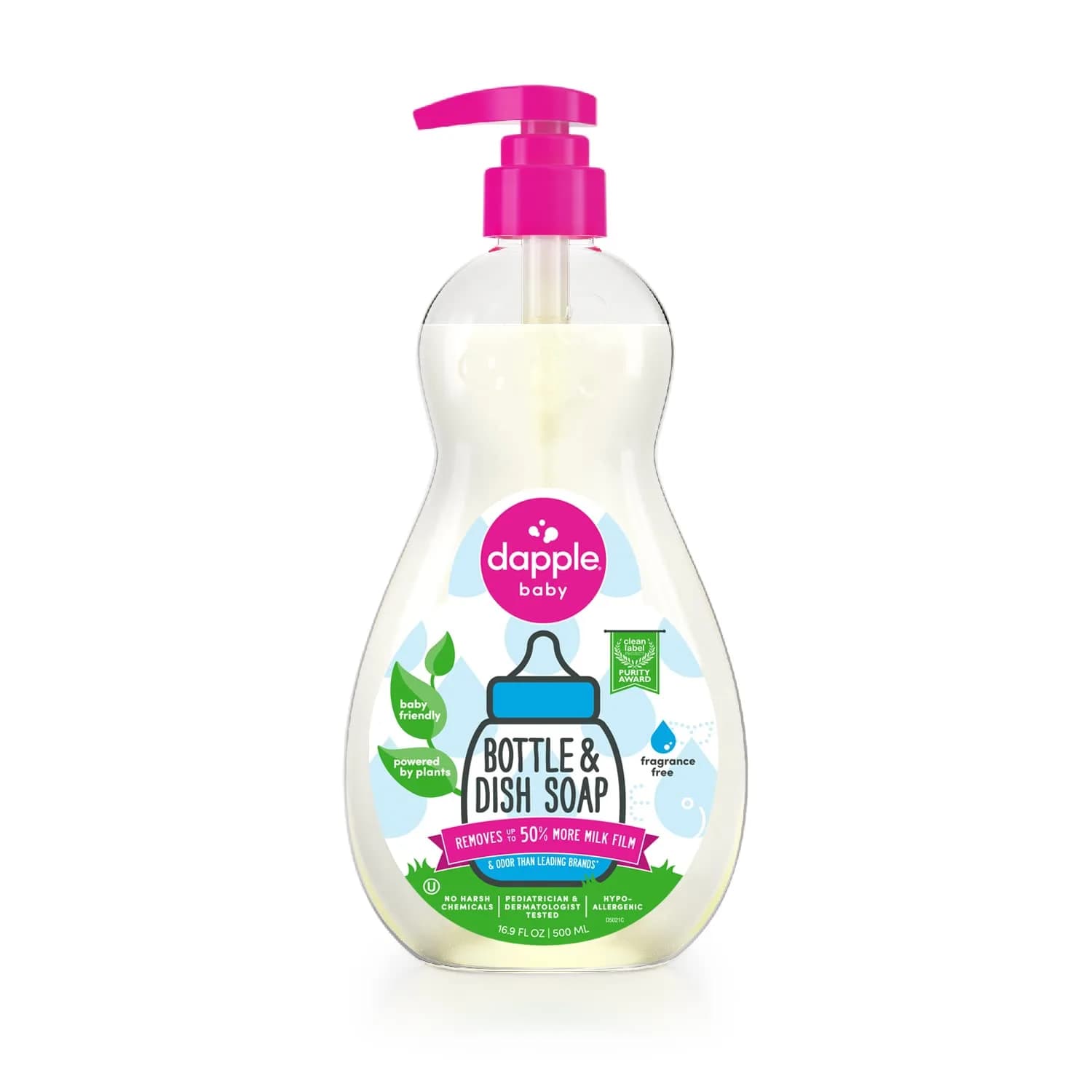 Dapple Baby Bottle & Dish Liquid, Fragrance-Free, 16.9 Fl Oz - main product image