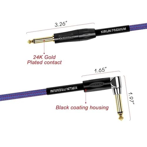 Kirlin Instrument Cable 20 ft Royal Blue Tweed Woven | Heavy Duty 1/4'' Connectors thumbnail 5