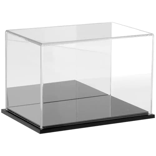 Plymor Clear Acrylic Display Case with Black Base (Mirror Back), 9" W x 6" D x 6" H | Modern showcase for collectibles thumbnail 1