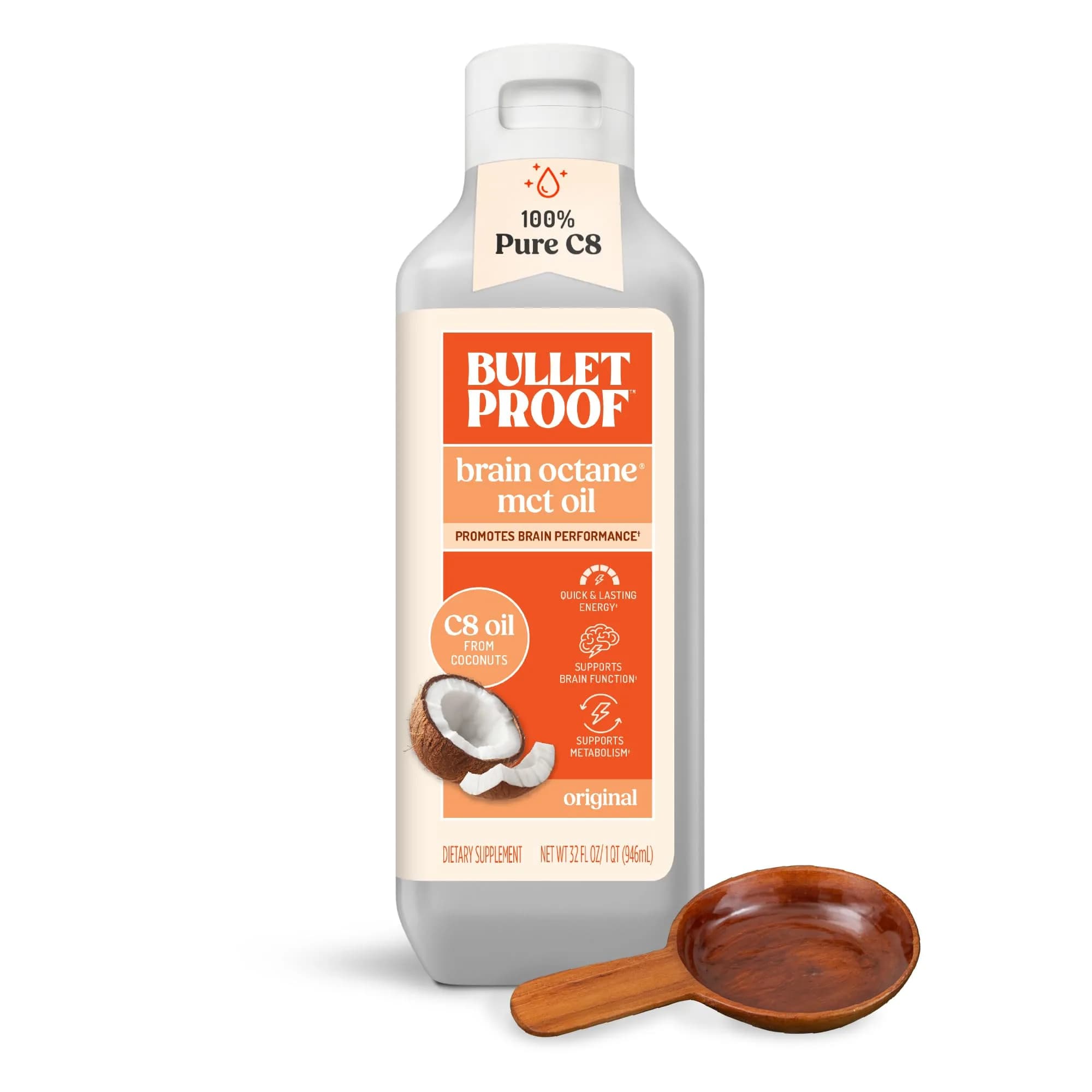 Bulletproof Brain Octane C8 MCT Oil 32 oz | Triple-Distilled Keto Energy Supplement - main product image