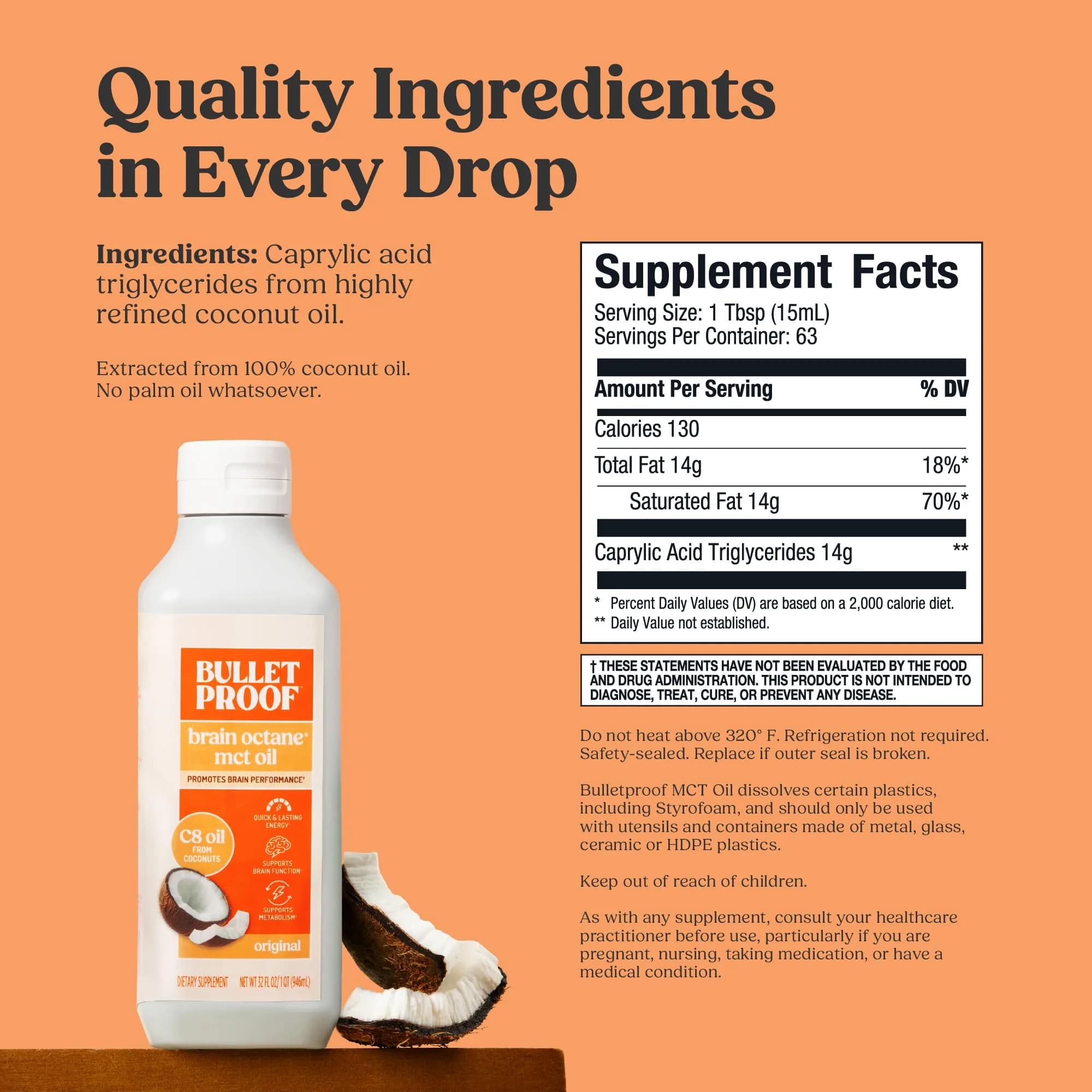 Bulletproof Brain Octane C8 MCT Oil 32 oz | Triple-Distilled Keto Energy Supplement - view 3
