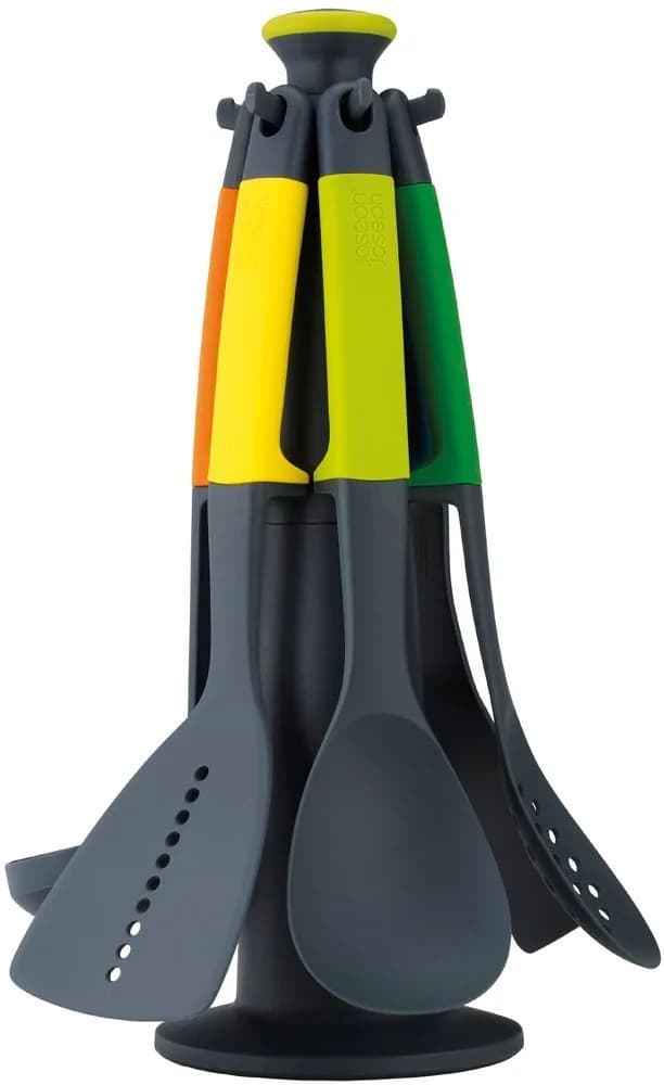 Joseph Joseph Carousel Nylon Kitchen Utensil Set with Rotating Stand | 6 Non-Stick Tools, Multicolor