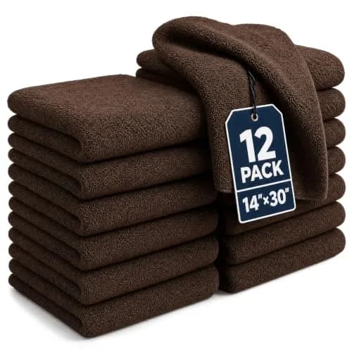 HUINI Microfiber Salon Towels, Brown, 12 Pack, 14 x 30 in | Ultra-Soft & Absorbent Hair Drying Towels thumbnail 1