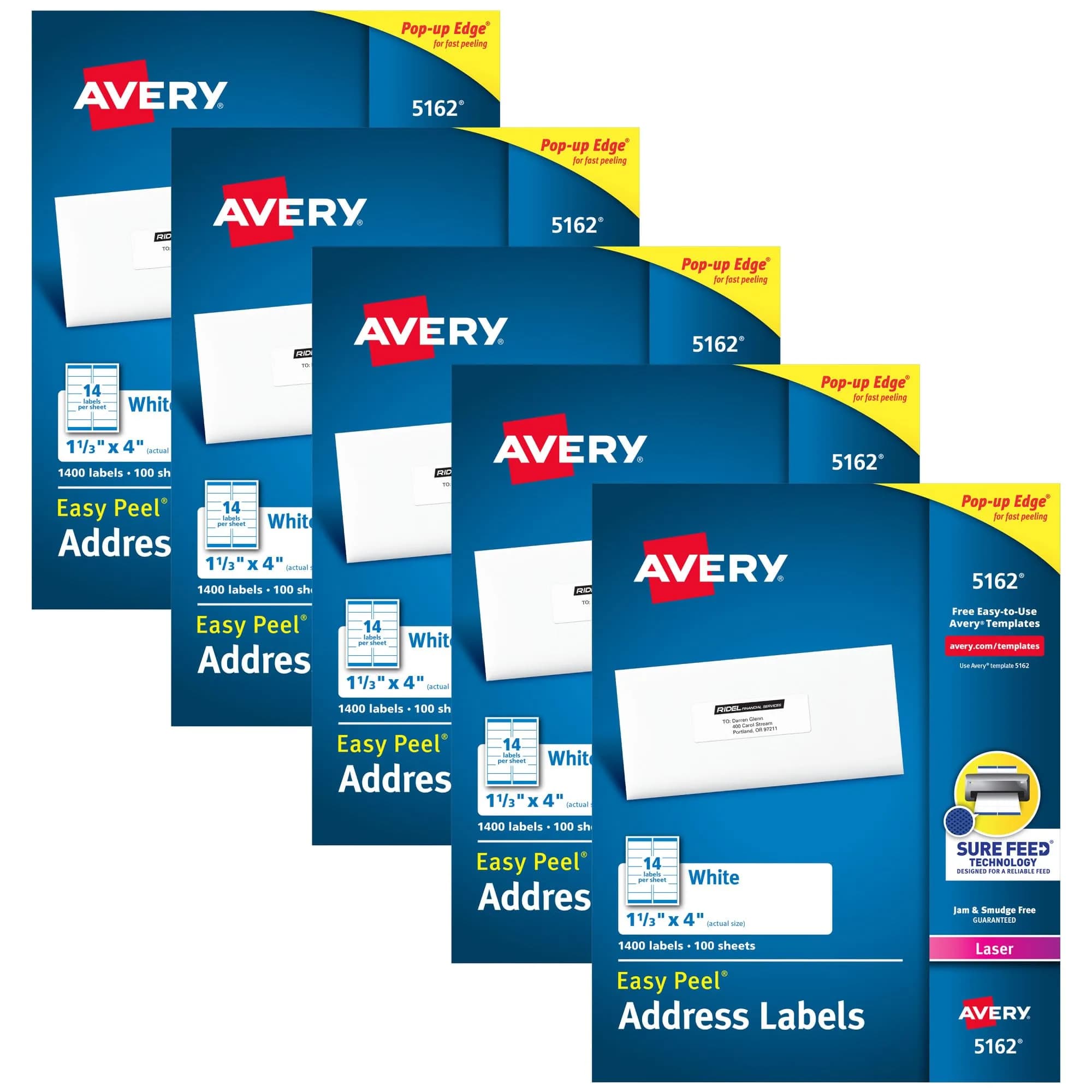 Avery Mailing Address Labels Laser Printers 1,400 Labels 1-1/3 x 4 Permanent Adhesive 5 Packs