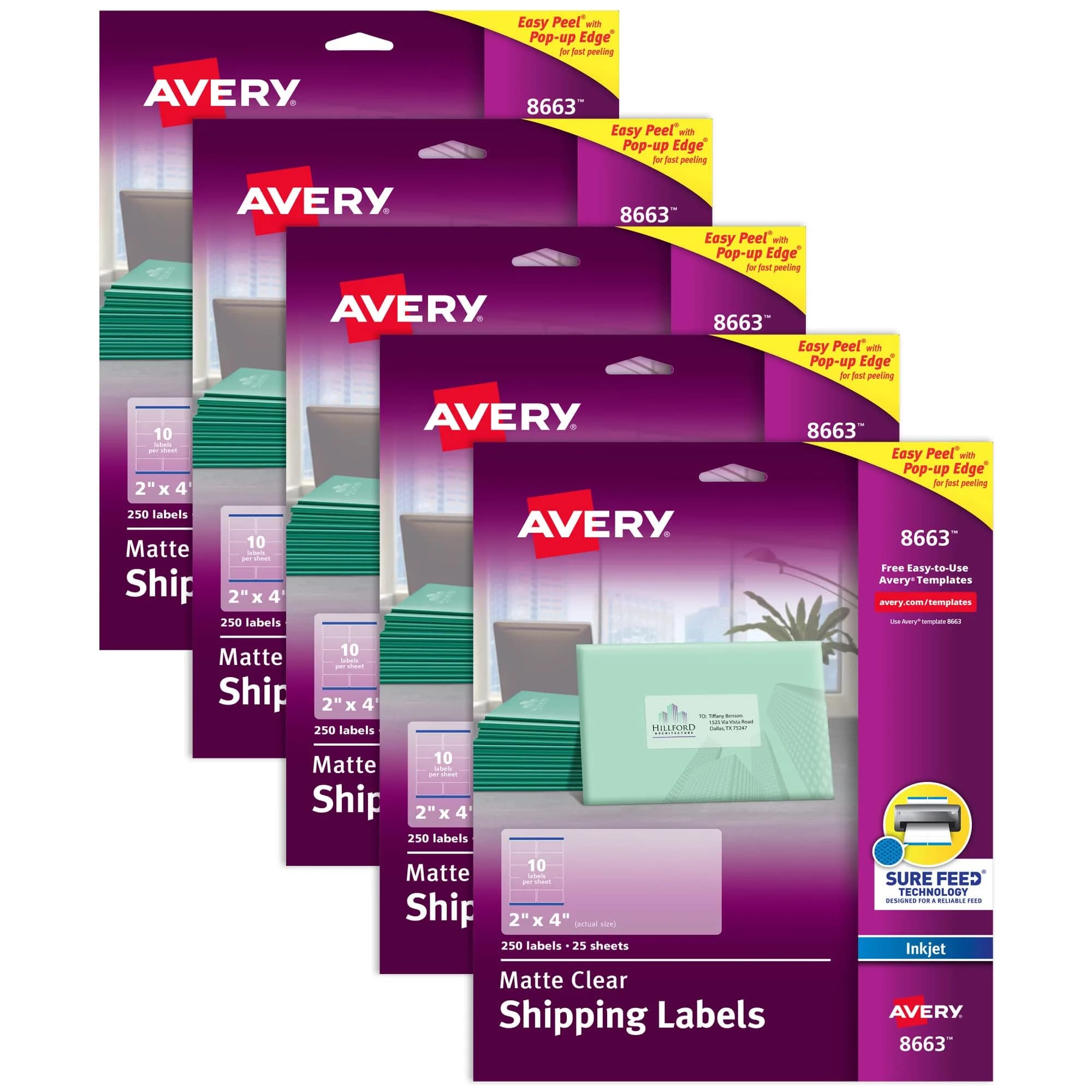 Avery Printable Shipping Labels with Sure Feed 2" x 4" | Customizable Matte Clear Labels for Mailing & Shipping