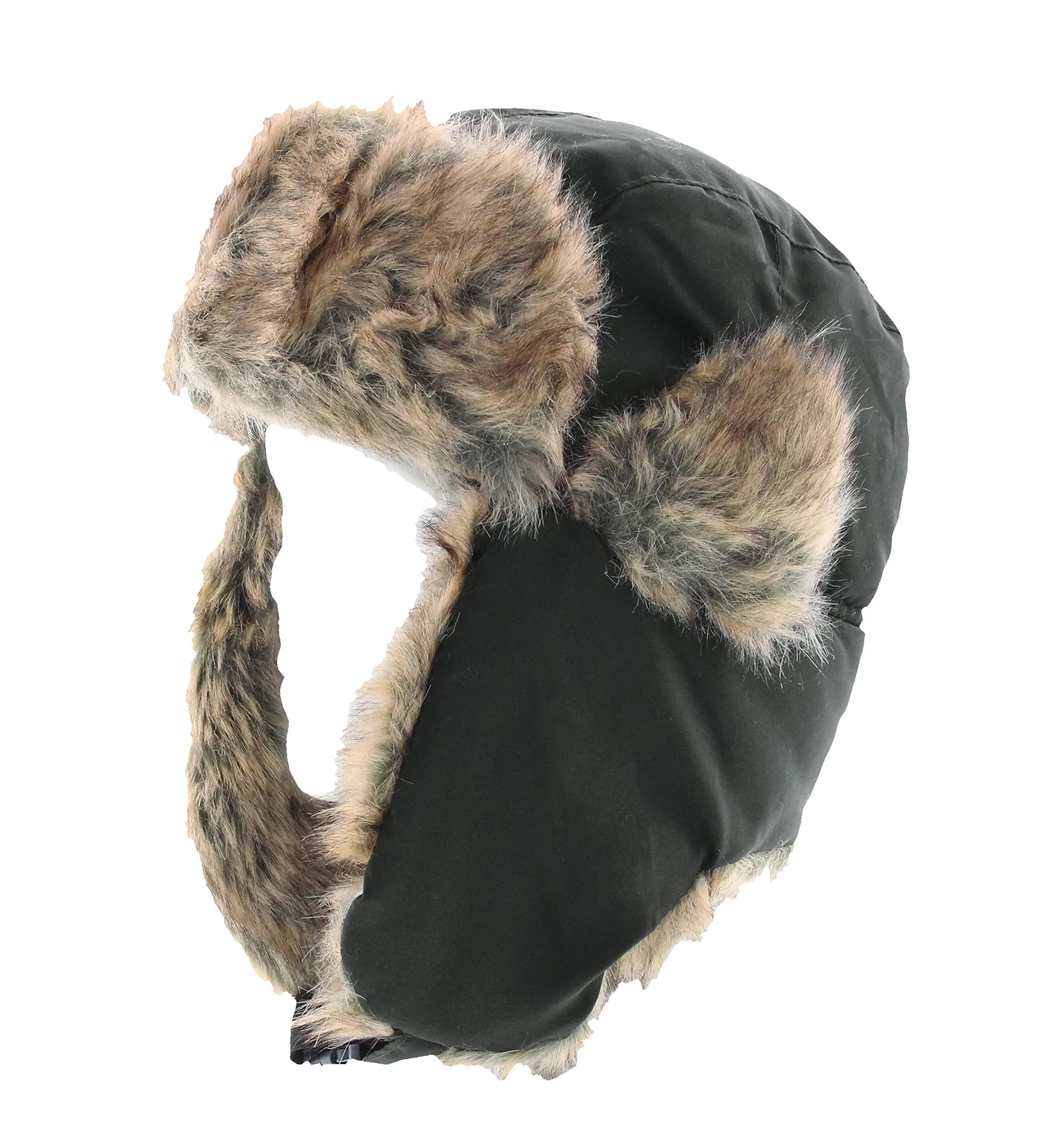 Milani Solid Color City Aviator Trapper Style Hunting Ear Flap Hat with Strap (Olive) | Winter Aviator Hat for Men