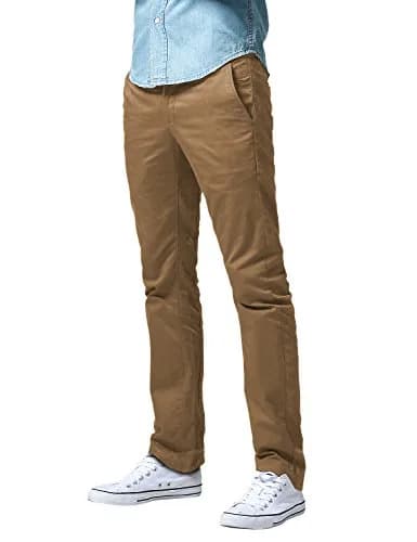 Match Men's Tapered Flat Front Casual Chino Pants (38, Khaki) | Breathable 100% Cotton for Daily Comfort thumbnail 1