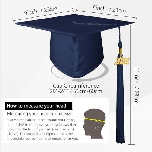 GraduationMall Unisex Adult Matte Graduation Cap with 2026 Tassel Navy Blue | Adjustable Elastic Fit thumbnail 4
