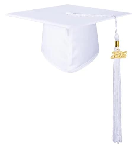 GraduationMall Unisex Adult Matte Graduation Cap with 2026 Tassel White | Adjustable Elastic Fit for Ceremony thumbnail 1
