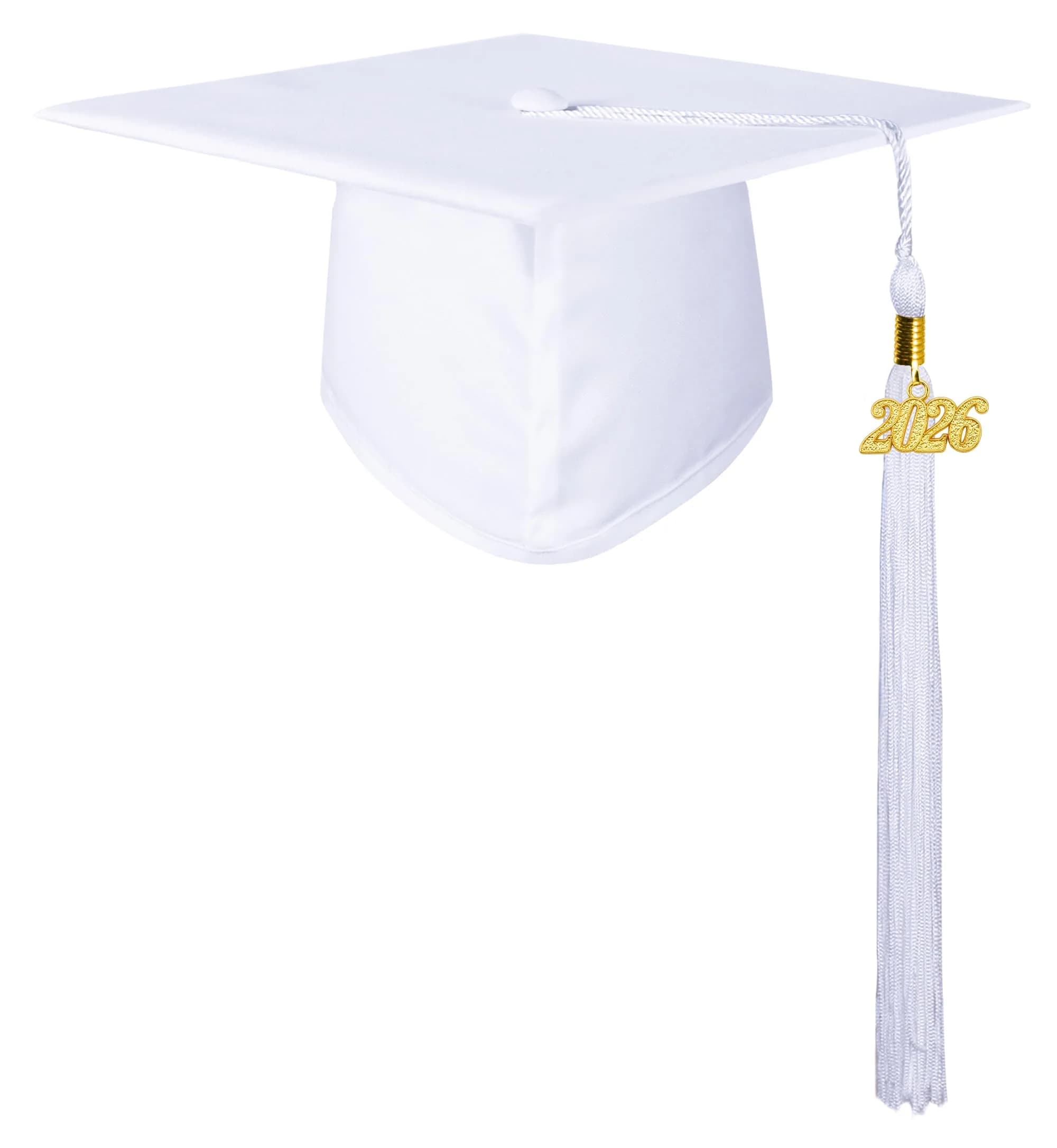 GraduationMall Unisex Adult Matte Graduation Cap with 2026 Tassel White | Adjustable Elastic Fit for Ceremony