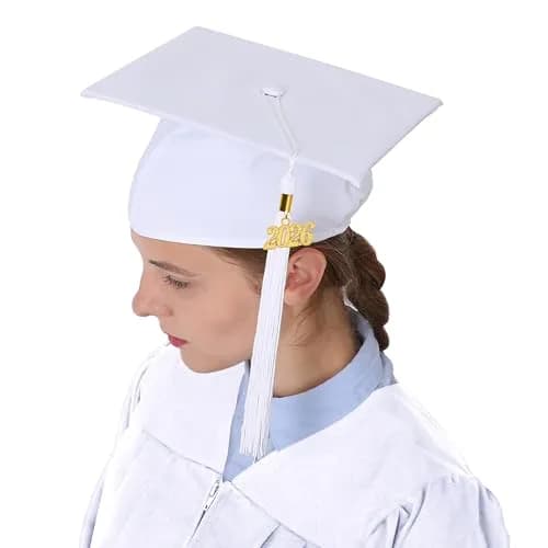 GraduationMall Unisex Adult Matte Graduation Cap with 2026 Tassel White | Adjustable Elastic Fit for Ceremony thumbnail 2