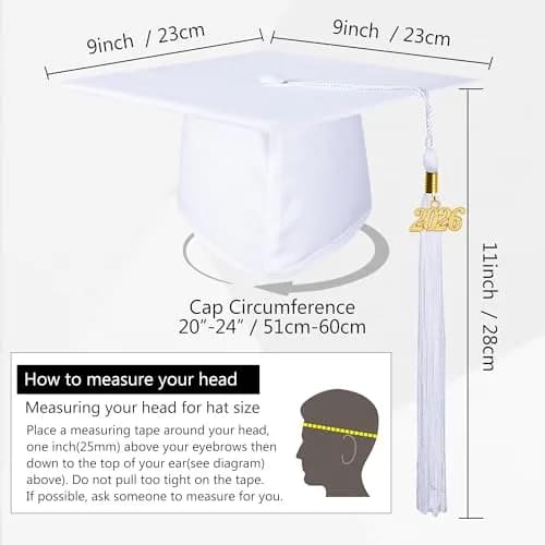 GraduationMall Unisex Adult Matte Graduation Cap with 2026 Tassel White | Adjustable Elastic Fit for Ceremony thumbnail 4