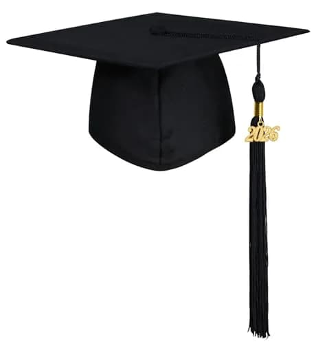 GraduationMall Unisex Adult Matte Graduation Cap with 2026 Tassel Navy Blue | Adjustable Elastic Fit — Black