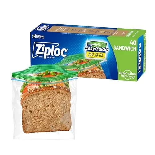 Ziploc Sandwich and Snack Bags with EasyGuide Texture, 40 Count (Pack of 1) | Grip 'n Seal Technology thumbnail 1