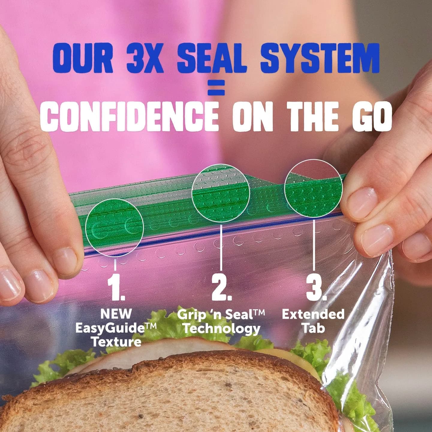 Ziploc Sandwich and Snack Bags with EasyGuide Texture, 40 Count (Pack of 1) | Grip 'n Seal Technology - view 2