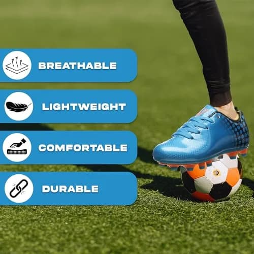 Vizari Youth Soccer Cleats for Boys Girls | Firm Ground Athletic Outdoor Football Shoes for Toddlers, Little/Big Kid - Blue/Black thumbnail 6