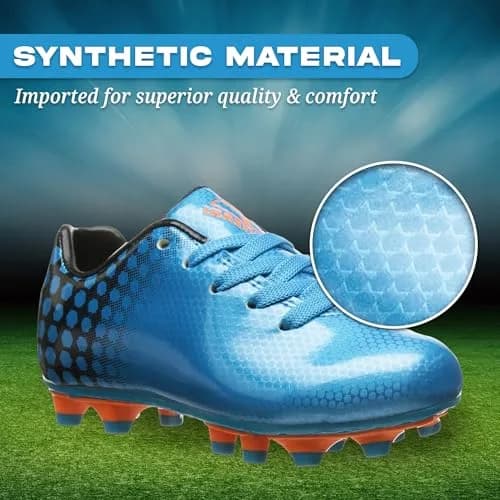 Vizari Youth Soccer Cleats for Boys Girls | Firm Ground Athletic Outdoor Football Shoes for Toddlers, Little/Big Kid - Blue/Black thumbnail 2