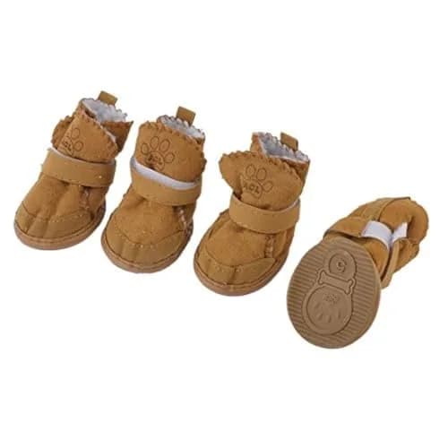 URBEST Dog Shoes with Hook Loop Closure 5# Brown | Non-Slip Plush Rubber Pet Booties thumbnail 1