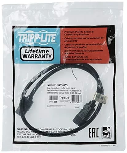TRIPP LITE Heavy Duty Power Extension Cord 3 ft. (0.91 m) 15A 14AWG C14 to C13 Black | UL Listed & RoHS Compliant thumbnail 4