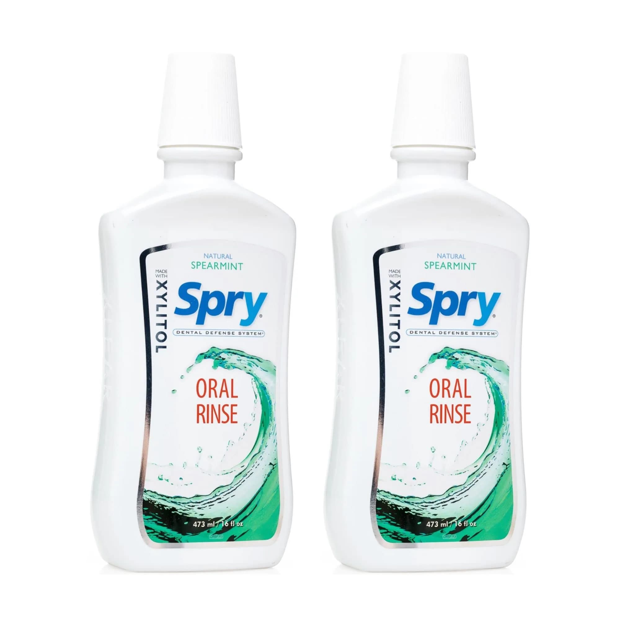 Spry Natural Xylitol Oral Rinse Mouthwash, Spearmint - 16 fl oz (Pack of 2) | Fluoride-Free, Gentle & Fresh - main product image